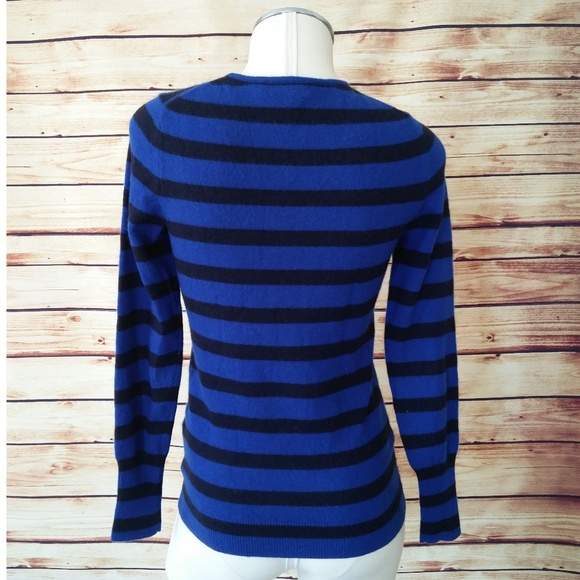 Black/Blue Nautical Striped Cashmere Sweater Sequin Anchor - Picture 2 of 3